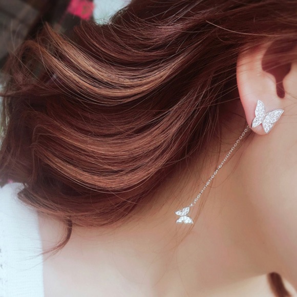 Crystal Butterfly Drop Earrings - Picture 2 of 5